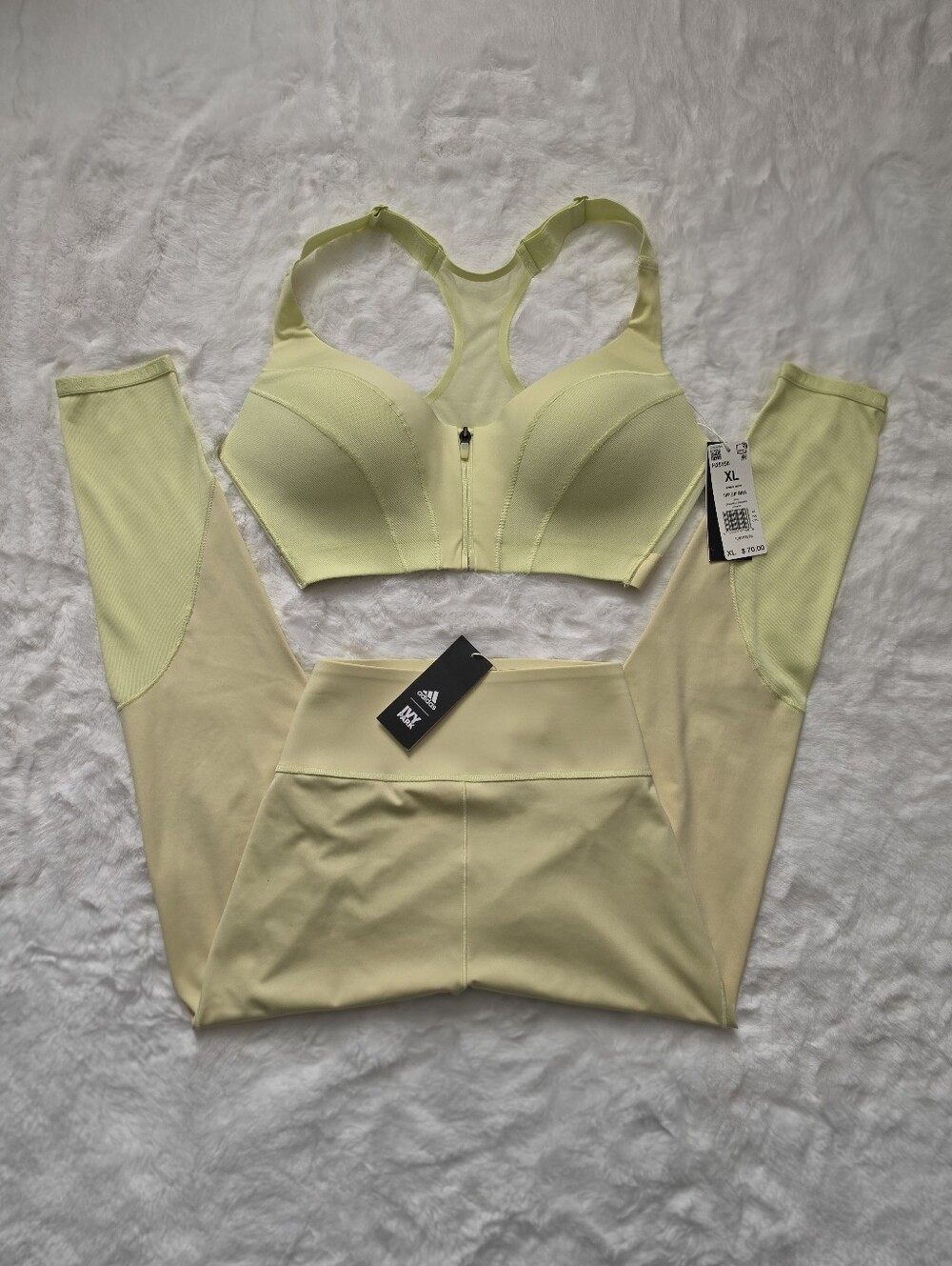 NWT Adidas x Ivy Park Rib Panel Tights & Matching Bra | Yellow Tint, XL